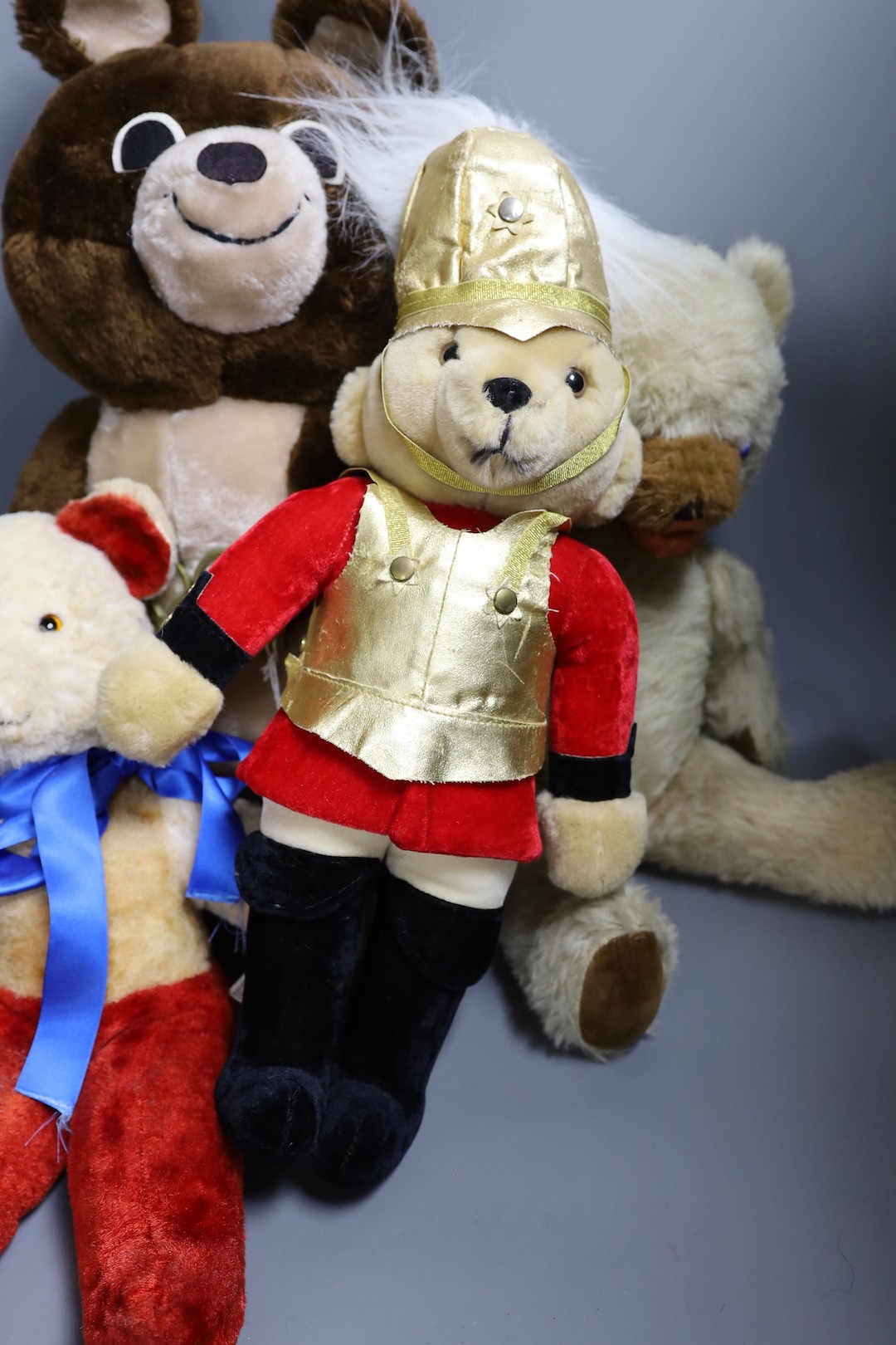 Misha by Dakin Olympic mascot bear, 47cm, Merrythought Guardsman, and two other bears